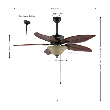 Poinciana 52" Coastal Bohemian Iron/Wood Palm Leaf LED Ceiling Fan with Pull Chain - JONATHAN Y
